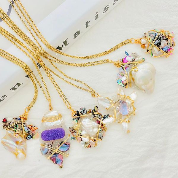 pendant necklaces bohemian handmade natural shell stone necklace for women stainless steel gold chain couple fashion jewelry 2021, Silver
pendant necklaces bohemian handmade natural shell stone necklace for women stainless steel gold chain couple fashion jewelry 2021, Silver