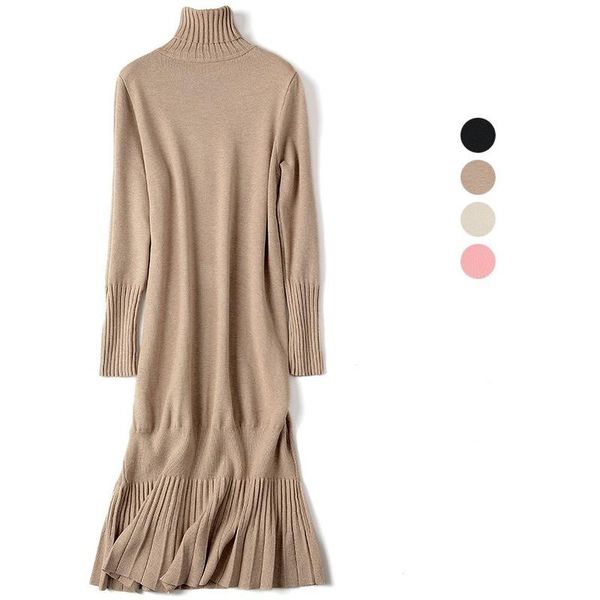 women's sweaters turtle neck dress knitted bottom pleated long with coat 2021 autumn and spring factory vintage sweater, White;black
women's sweaters turtle neck dress knitted bottom pleated long with coat 2021 autumn and spring factory vintage sweater, White;black