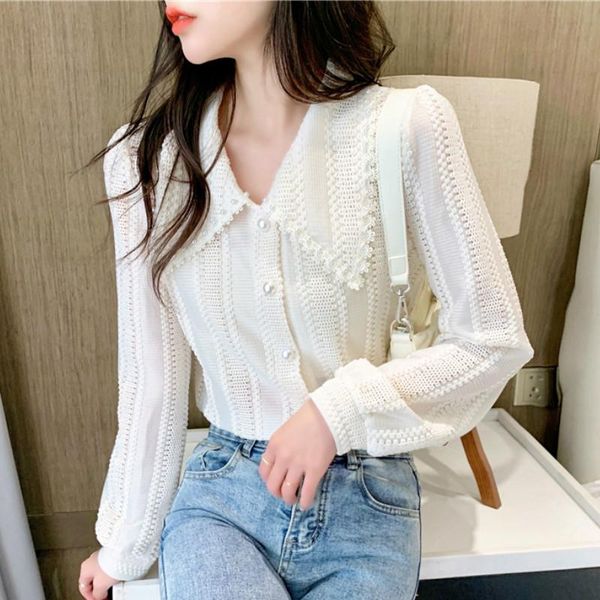women's blouses & shirts 2021 spring turn-down collar single breasted cardigan shirt solid hollow out long sleeved lace blouse women, White
women's blouses & shirts 2021 spring turn-down collar single breasted cardigan shirt solid hollow out long sleeved lace blouse women, White