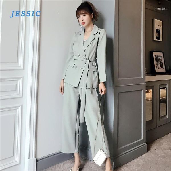 women's two piece pants jessic autumn winter women lace up pant suit notched blazer jacket & office wear suits female sets1, White 
women's two piece pants jessic autumn winter women lace up pant suit notched blazer jacket & office wear suits female sets1, White