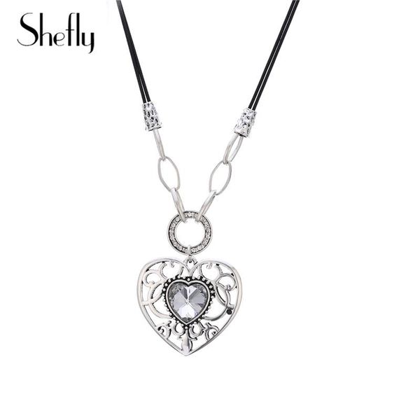 pendant necklaces vintage double black leather heart necklace ancient clear cubic zirconia hollow trendy charm choker collares, Silver
pendant necklaces vintage double black leather heart necklace ancient clear cubic zirconia hollow trendy charm choker collares, Silver