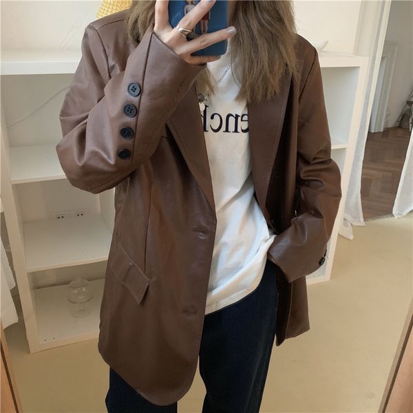 leather korean loose versatile fashion lapel breasted long sleeve coat women handsome motorcycle pu leather, Black
leather korean loose versatile fashion lapel breasted long sleeve coat women handsome motorcycle pu leather, Black
