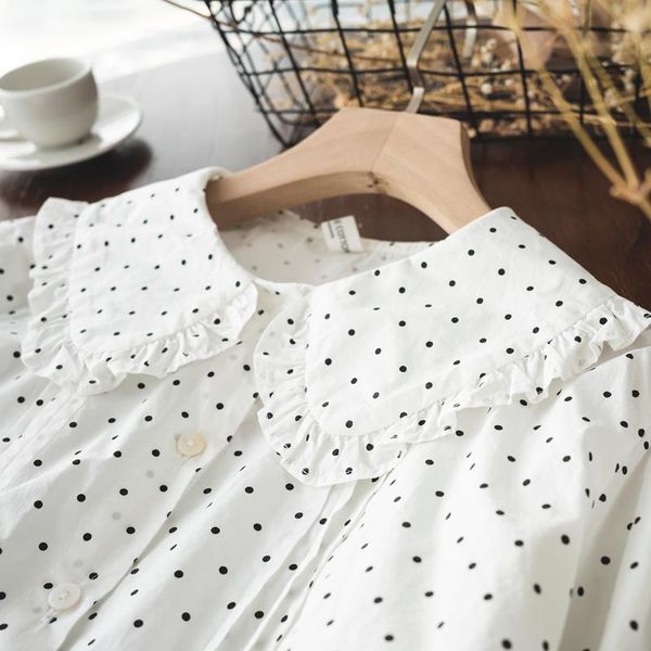 women's blouses & shirts 2021 summer sweet polka dot shirt women casual single breasted daily wear, White
women's blouses & shirts 2021 summer sweet polka dot shirt women casual single breasted daily wear, White