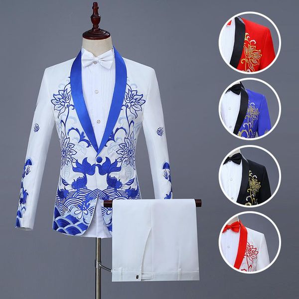 men's suits & blazers 2 pcs set jacket pants / nice casual boutique personalized printing dress coat trousers, White;black
men's suits & blazers 2 pcs set jacket pants / nice casual boutique personalized printing dress coat trousers, White;black