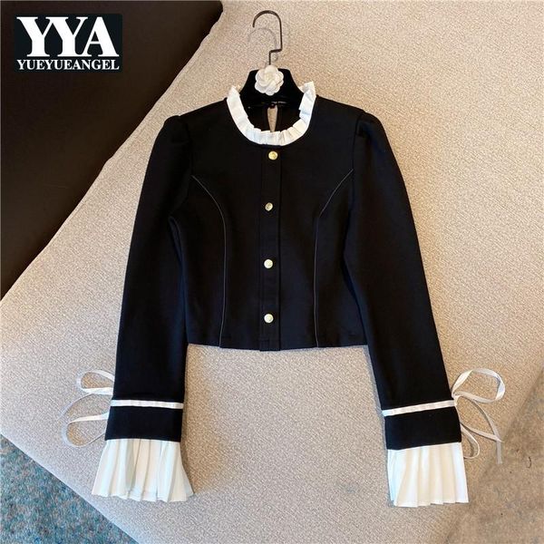 women's jackets vintage women ruffles jacket elegant ladies slim fit outwear coat single breasted patchwork long sleeve short, Black;brown
women's jackets vintage women ruffles jacket elegant ladies slim fit outwear coat single breasted patchwork long sleeve short, Black;brown