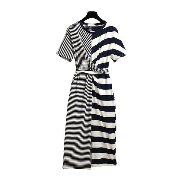 navy blue o neck striped asymmetrical short sleeve sash midi dress casual d1026 210514, Black;gray
navy blue o neck striped asymmetrical short sleeve sash midi dress casual d1026 210514, Black;gray