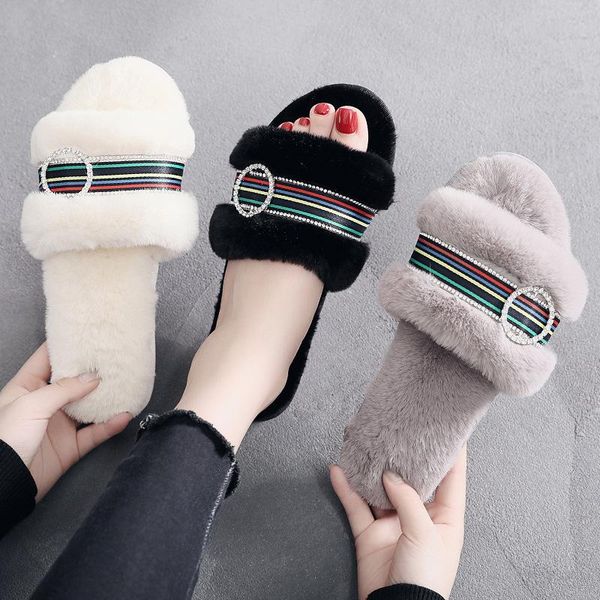 slippers 2021 plush shoes women stripes with metal buckles the word drag home for chaussures female, Black
slippers 2021 plush shoes women stripes with metal buckles the word drag home for chaussures female, Black