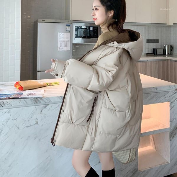 women's down & parkas hooded cotton jacket 2021 winter korean loose parka women mid-length thick warm pocket outerwear female, Black
women's down & parkas hooded cotton jacket 2021 winter korean loose parka women mid-length thick warm pocket outerwear female, Black