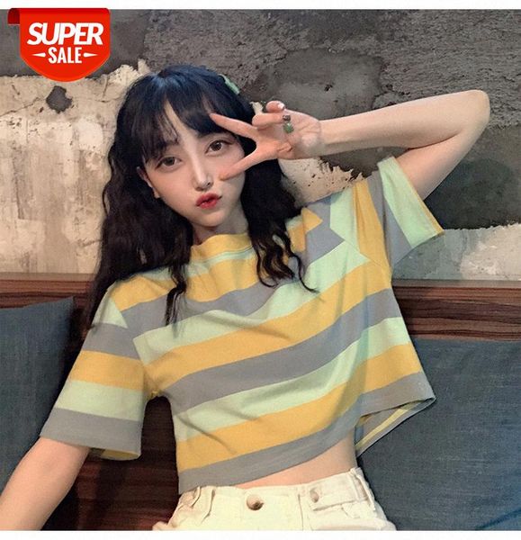 women's short-sleeved t-shirt loose and short umbilical waist hyun ya style rainbow stripes careful body shirt clothes trendy #om9a, White
women's short-sleeved t-shirt loose and short umbilical waist hyun ya style rainbow stripes careful body shirt clothes trendy #om9a, White