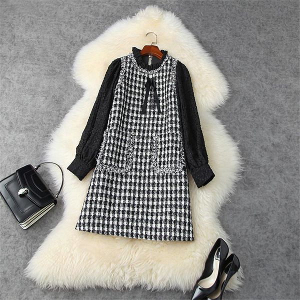 casual dresses 2021 autumn runway dress designers women clothes long sleeve bowknot plaid patchwork loose tweed woolen, Black;gray
casual dresses 2021 autumn runway dress designers women clothes long sleeve bowknot plaid patchwork loose tweed woolen, Black;gray