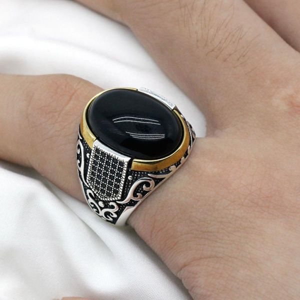 sterling silver ring for men black natural agate zircon stone jewelry fashion vintage gift women mens accessories all size cluster rings, Golden;silver
sterling silver ring for men black natural agate zircon stone jewelry fashion vintage gift women mens accessories all size cluster rings, Golden;silver