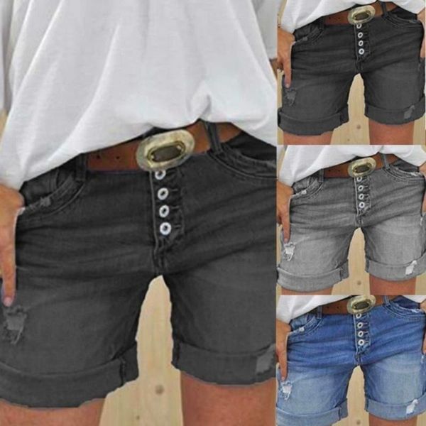 women's shorts women summer denim ripped hole button jeans ladies plus size regular folded short pants, White;black
women's shorts women summer denim ripped hole button jeans ladies plus size regular folded short pants, White;black