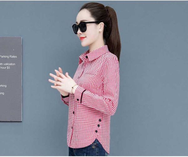 women's blouses & shirts 2021 summer korean version of the slim plaid shirt long-sleeved bottoming casual blouse, White
women's blouses & shirts 2021 summer korean version of the slim plaid shirt long-sleeved bottoming casual blouse, White