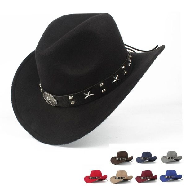cloches 2021 women men wool hollow western cowboy hat roll-up brim gentleman outblack sombrero hombre jazz cap leateer belt, Blue;gray
cloches 2021 women men wool hollow western cowboy hat roll-up brim gentleman outblack sombrero hombre jazz cap leateer belt, Blue;gray