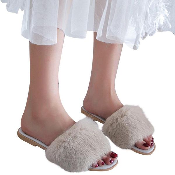 women winter warm home slipper solid short plush open toe soft slippers indoors floor bed room shoes women's, Black