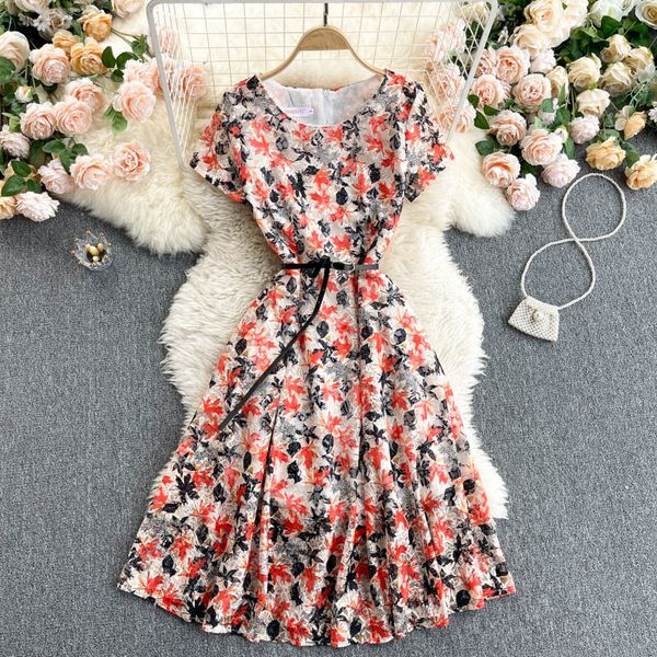 summer vintage female high waist slim beach dress casual women o-neck floral print mini with belt 210423, Black;gray
summer vintage female high waist slim beach dress casual women o-neck floral print mini with belt 210423, Black;gray