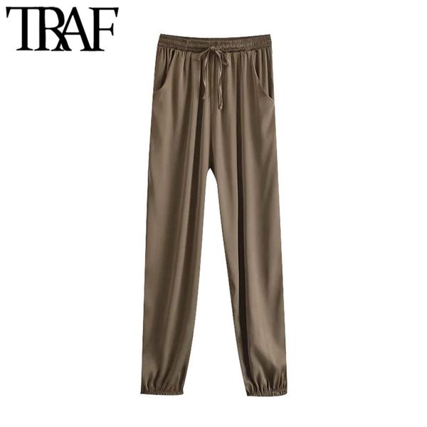women chic fashion side pockets jogger pants vintage high elastic waist drawstring female ankle trousers mujer 210507, Black;white
women chic fashion side pockets jogger pants vintage high elastic waist drawstring female ankle trousers mujer 210507, Black;white