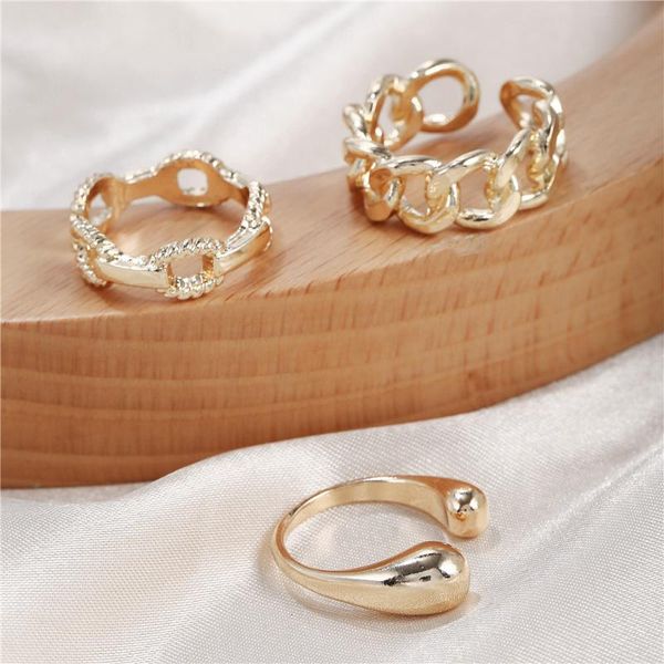 cluster rings 3pcs/set irregular metal open for women punk fashion gold color wide chain adjustable ring party jewelry gifts, Golden;silver
cluster rings 3pcs/set irregular metal open for women punk fashion gold color wide chain adjustable ring party jewelry gifts, Golden;silver