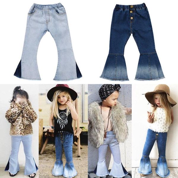 toddler kids baby girl bell-bottoms denim wide leg casual flare jeans, Blue