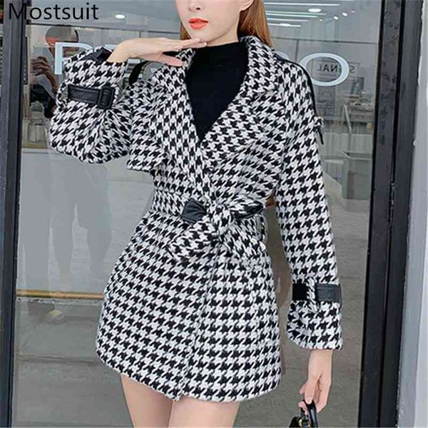 houndstooth viintage wool&blend coat women winter turn-down collar belted korean fashion ladies outercoat overcoat femme 210514, Black
houndstooth viintage wool&blend coat women winter turn-down collar belted korean fashion ladies outercoat overcoat femme 210514, Black