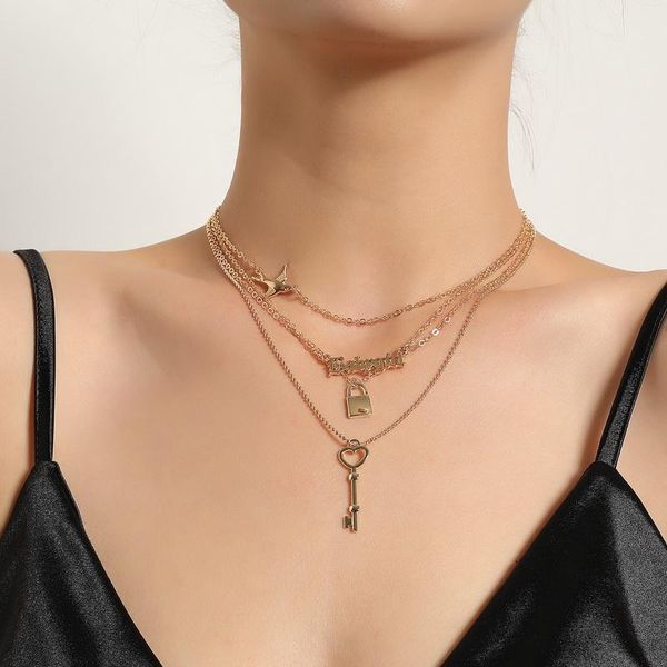 pendant necklaces fashion multilayer letters lock key necklace for women vintage geometric chains clavicle colar jewelry gift, Silver
pendant necklaces fashion multilayer letters lock key necklace for women vintage geometric chains clavicle colar jewelry gift, Silver