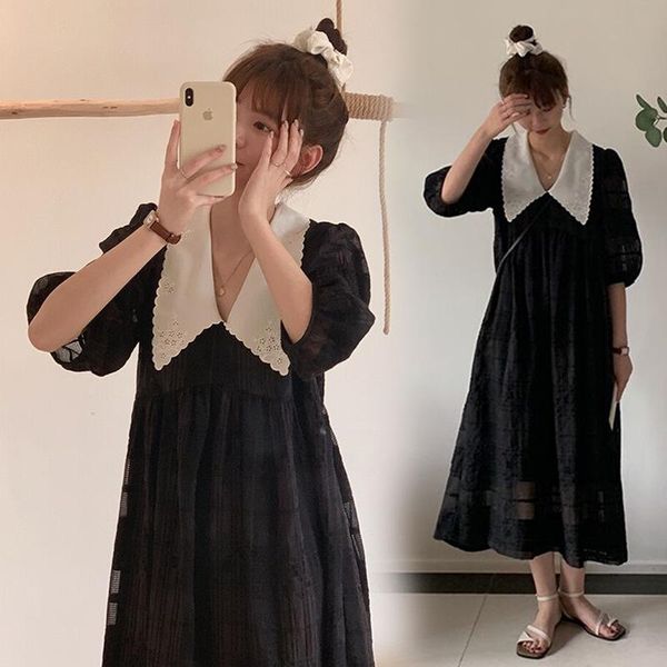 maternity summer clothing ladies black lace stitching dress v-neck long skirt plus size wear dresses, White
maternity summer clothing ladies black lace stitching dress v-neck long skirt plus size wear dresses, White