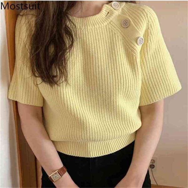 short sleeve buttons knitted pullover women o-neck solid loose sweater summer korean fashion ladies jumpers 210513, White;black
short sleeve buttons knitted pullover women o-neck solid loose sweater summer korean fashion ladies jumpers 210513, White;black