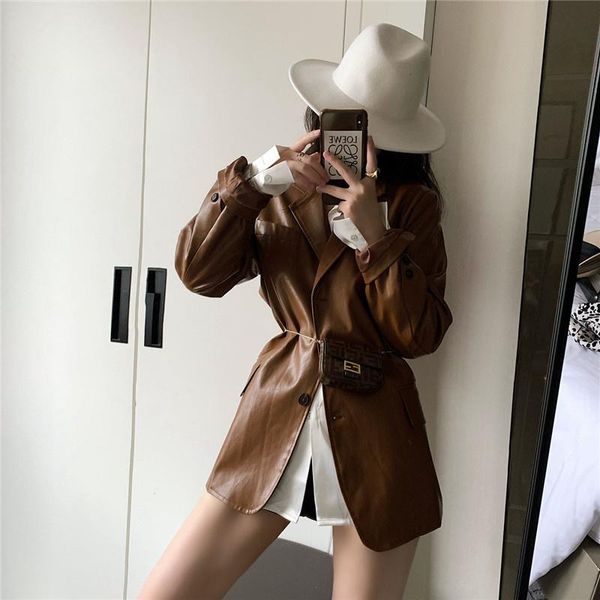women's leather & faux streetwear fashion pu blazer autumn 2021 loose casual vintage long sleeve biker suit outwear chaqueta mujer, Black
women's leather & faux streetwear fashion pu blazer autumn 2021 loose casual vintage long sleeve biker suit outwear chaqueta mujer, Black