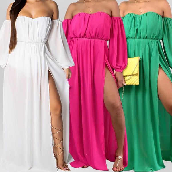 casual dresses 2021 summer women floor length long sleeve split party open back off shoulder strapless elegant wrap dress, Black;gray
casual dresses 2021 summer women floor length long sleeve split party open back off shoulder strapless elegant wrap dress, Black;gray