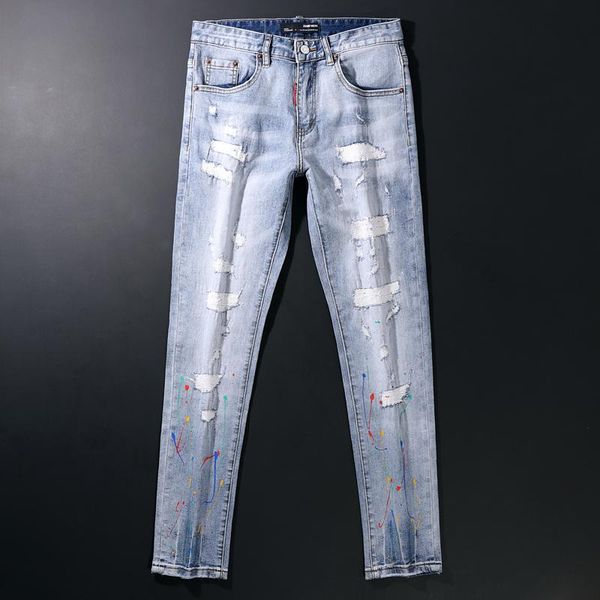 men's jeans american street fashion men retro light blue slim fit ripped korean style patch designer hip hop pencil pants
men's jeans american street fashion men retro light blue slim fit ripped korean style patch designer hip hop pencil pants
