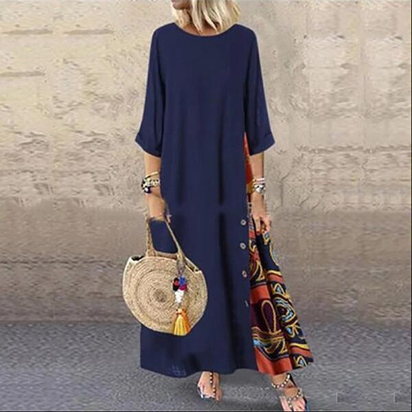 vintage women dress casual on neck three quarter sleeves loose floral print patchwork female ankle length dresses, Black;gray
vintage women dress casual on neck three quarter sleeves loose floral print patchwork female ankle length dresses, Black;gray