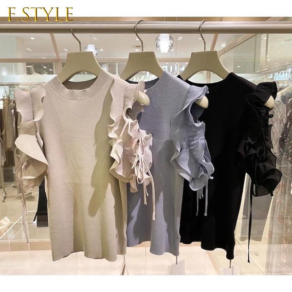 women's sweaters woman blouses 2021 summer elegant temperament folds ruffles chiffon stitching lace solid off shoulder knitting top, White;black
women's sweaters woman blouses 2021 summer elegant temperament folds ruffles chiffon stitching lace solid off shoulder knitting top, White;black