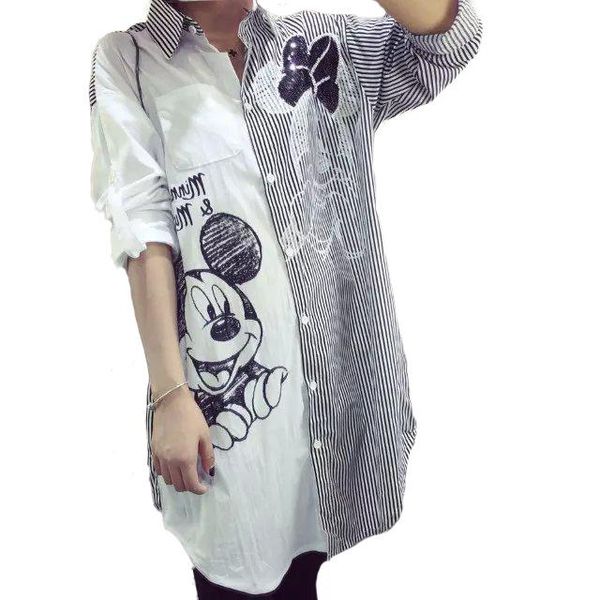 women's blouses & shirts women long blouse shirt sleeve fashion summer autumn cartoon mouse sequined striped loose casual womans cloth, White
women's blouses & shirts women long blouse shirt sleeve fashion summer autumn cartoon mouse sequined striped loose casual womans cloth, White