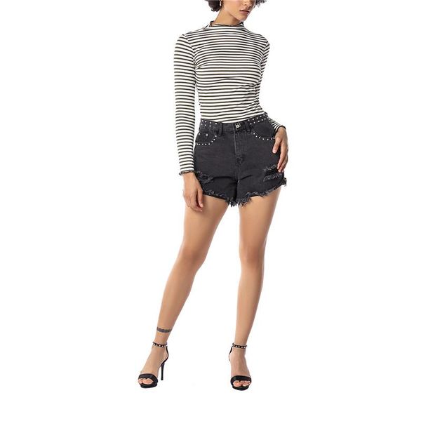 women's shorts women fashion high waist ripped denim summer girls slim rivet jeans female casual short trousers, White;black
women's shorts women fashion high waist ripped denim summer girls slim rivet jeans female casual short trousers, White;black