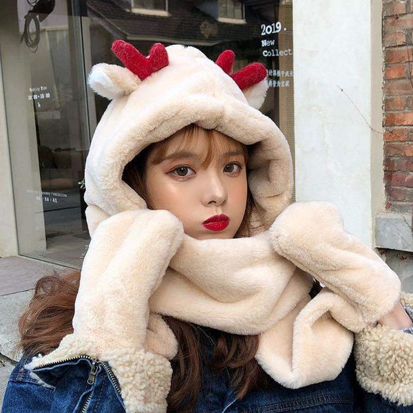 winter hat scarf glove three piece set lovely christmas gift warm elk horn ear protection plush hat, Blue;gray
winter hat scarf glove three piece set lovely christmas gift warm elk horn ear protection plush hat, Blue;gray