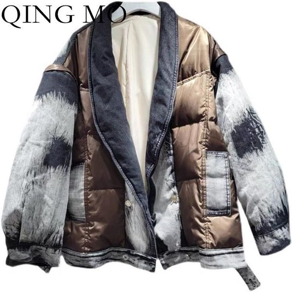 women's down & parkas qing mo thickened warm jacket women 2021 autumn winter loose denim stitching detachable sleeve zwl1304, Black
women's down & parkas qing mo thickened warm jacket women 2021 autumn winter loose denim stitching detachable sleeve zwl1304, Black