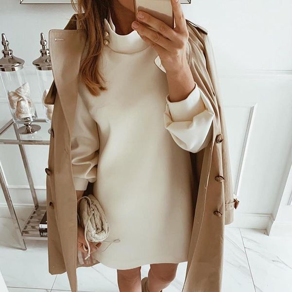 casual dresses elegant office lady women dress solid turtleneck long sleeve loose buttons black white party robe g1114, Black;gray
casual dresses elegant office lady women dress solid turtleneck long sleeve loose buttons black white party robe g1114, Black;gray