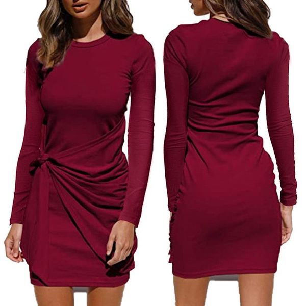 casual dresses women tied waist knot mini dress autumn long sleeve o neck simple style solid color slim office ladies robe, Black;gray
casual dresses women tied waist knot mini dress autumn long sleeve o neck simple style solid color slim office ladies robe, Black;gray