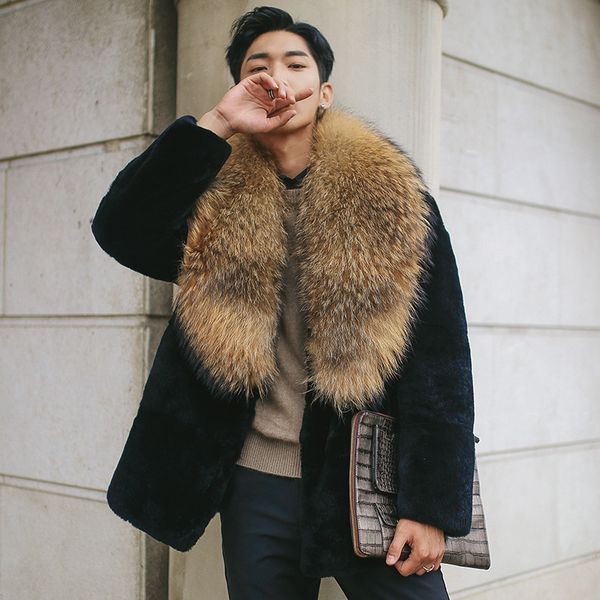 and winter autumn designer fur coat imitation mink men's raccoon dog hair big collar leisure d998, Black
and winter autumn designer fur coat imitation mink men's raccoon dog hair big collar leisure d998, Black