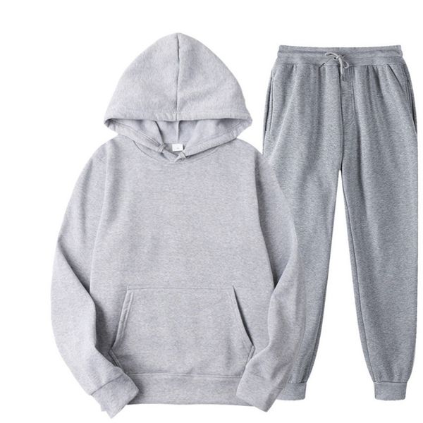 men's women's hoodi sweat sets, autumn and winter solid color sportswear, Gray 
men's women's hoodi sweat sets, autumn and winter solid color sportswear, Gray