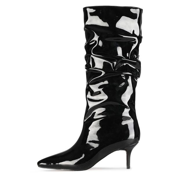 boots pleated patent leather pointed toe ladies shoes autumn winter knee high heel botas mujer party heels, Black
boots pleated patent leather pointed toe ladies shoes autumn winter knee high heel botas mujer party heels, Black