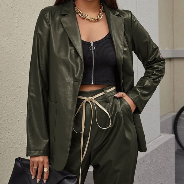 women's 2021 autumn and winter temperament loose pu fashionable suit collar leather clothing coat women's, Black;brown
women's 2021 autumn and winter temperament loose pu fashionable suit collar leather clothing coat women's, Black;brown