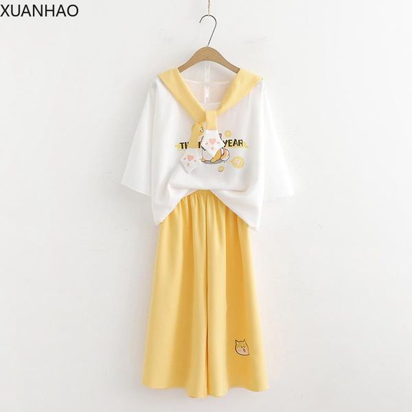 harajuku style women sailor collar printed 2 piece set t-shirt + casual wide-leg pants cropped clothing two dress, White
harajuku style women sailor collar printed 2 piece set t-shirt + casual wide-leg pants cropped clothing two dress, White