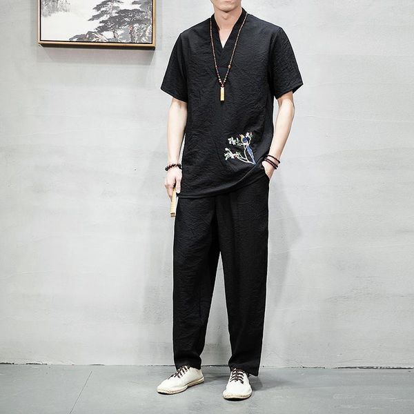 men's tracksuits -3xl bird embroidery v-neck vintage tracksuit men casual workout streetwear t shirt + pants summer two piece set man, Gray
men's tracksuits -3xl bird embroidery v-neck vintage tracksuit men casual workout streetwear t shirt + pants summer two piece set man, Gray