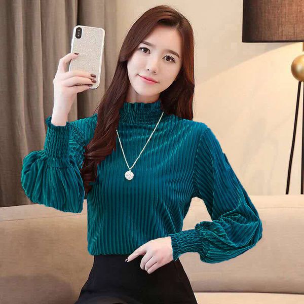 2021 spring autumn women long sleeve shirt & blouses female gold velvet high collar lantern sleeve solid stripes plus 4xl, White
2021 spring autumn women long sleeve shirt & blouses female gold velvet high collar lantern sleeve solid stripes plus 4xl, White