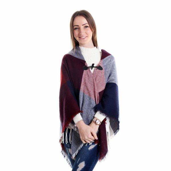 scarves capes ponchos cashmere plaid scarf shawl warm with buttons for women, Blue;gray
scarves capes ponchos cashmere plaid scarf shawl warm with buttons for women, Blue;gray