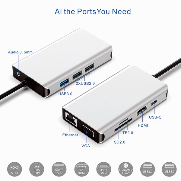 usb c hub usb-c to rj45 vga hdmi adapter 10 in 1 type-c sd/tf 3.5mm audio docking station for macbook samsung huawei
usb c hub usb-c to rj45 vga hdmi adapter 10 in 1 type-c sd/tf 3.5mm audio docking station for macbook samsung huawei