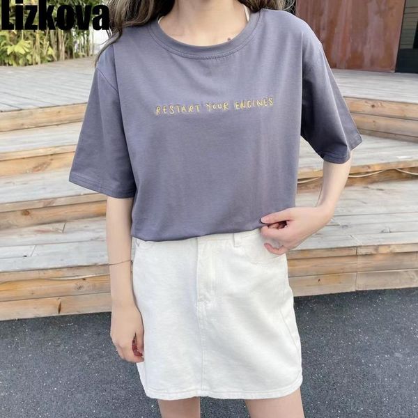 lizkova summer t shirt women letter embroidery camisetas de mujer 2021 o-neck short sleeve oversized women's t-shirt, White
lizkova summer t shirt women letter embroidery camisetas de mujer 2021 o-neck short sleeve oversized women's t-shirt, White