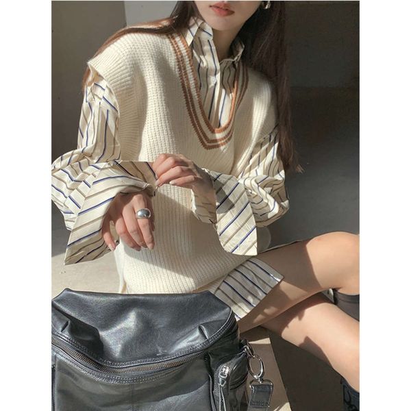college style sweater waistcoat women's neck medium length loose with vest outside autumn winter sleeveless top, White
college style sweater waistcoat women's neck medium length loose with vest outside autumn winter sleeveless top, White