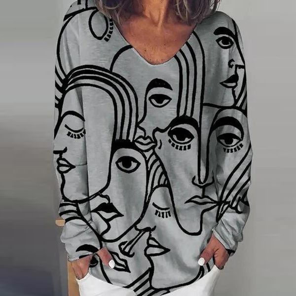 vintage abstract print v neck blouse shirt women 2021 autumn long sleeve loose pullover casual streetwear plus size blusas, White
vintage abstract print v neck blouse shirt women 2021 autumn long sleeve loose pullover casual streetwear plus size blusas, White